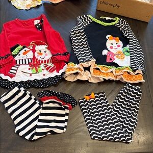 Festive Toddler Outfit Sets with Snowman and Ghost Design - 3T